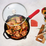 12-Inch Cast Iron Skillet Set with Tempered Glass Lid, Large Handle Cover, and Pan Scraper