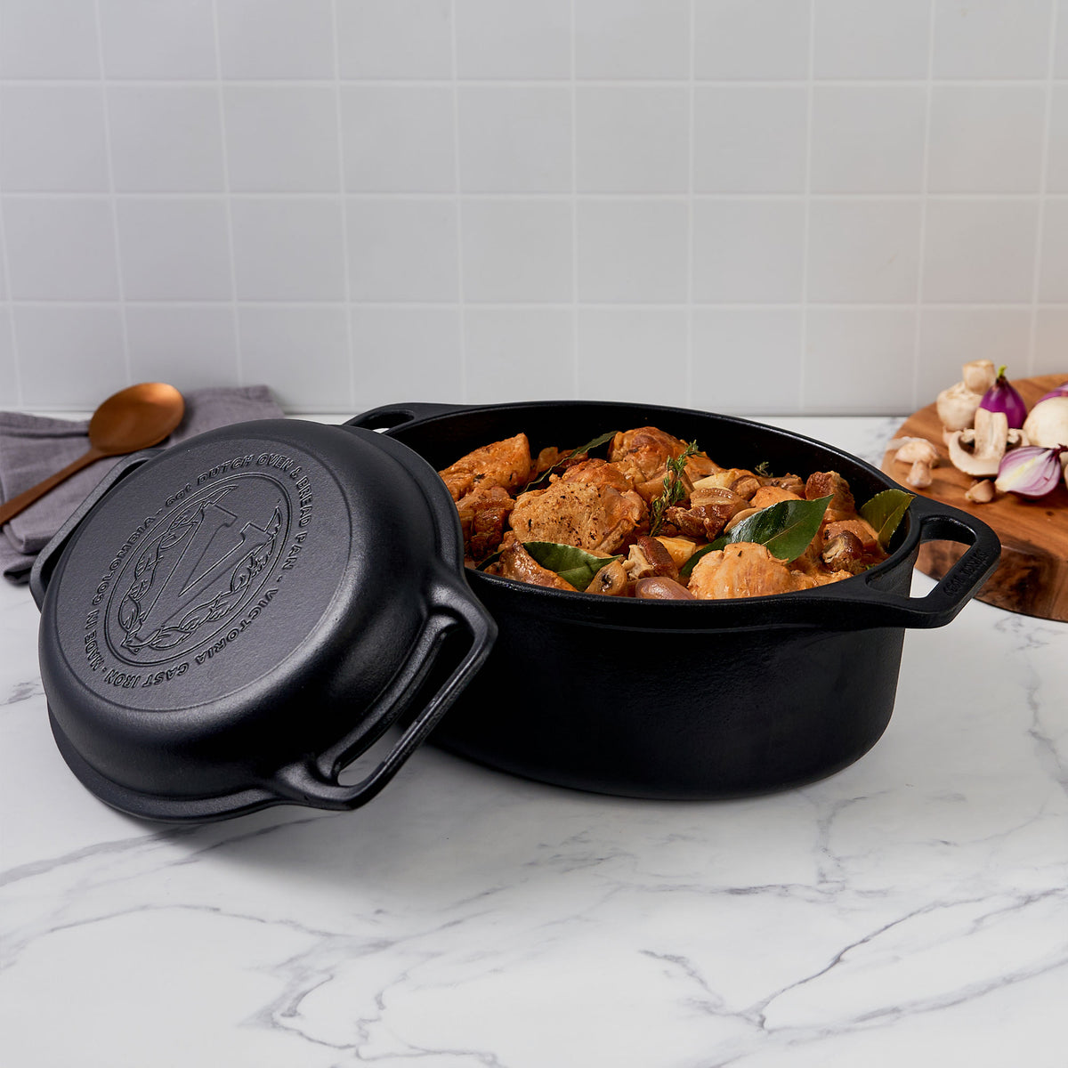 6-Quart Cast Iron Oval Dutch Oven Combo – Bread Baker & Skillet Set