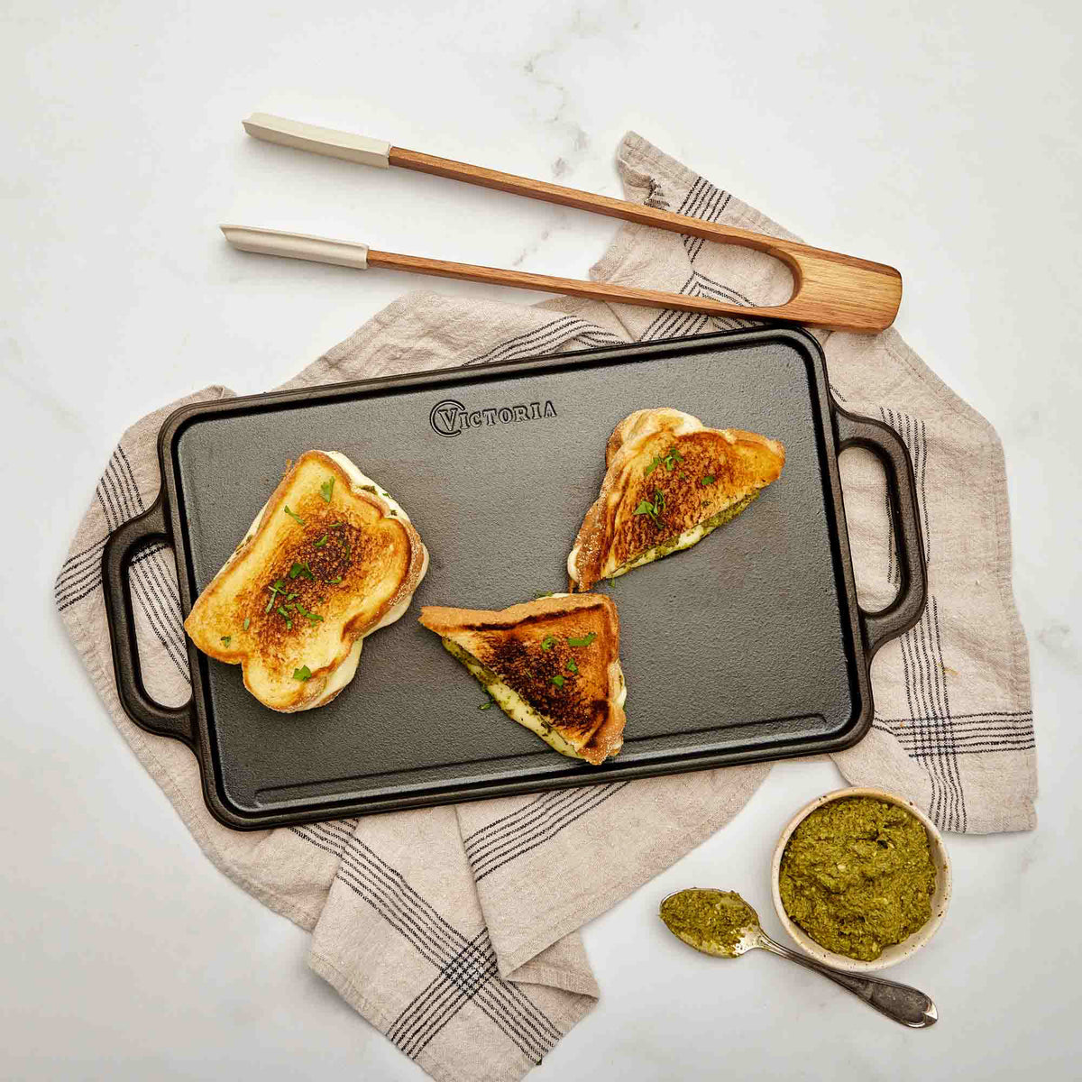 Rectangular Cast Iron Reversible Griddle – 13” x 8.5”, Dual Handle