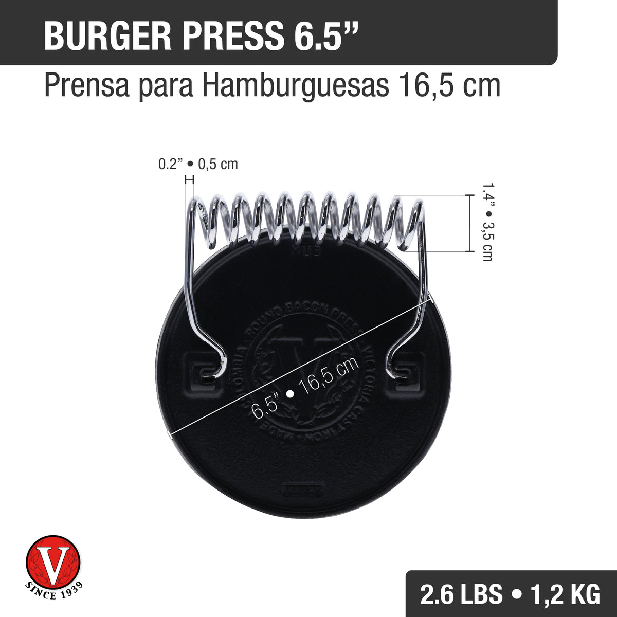 Round Cast Iron Meat Press with a Wire Handle