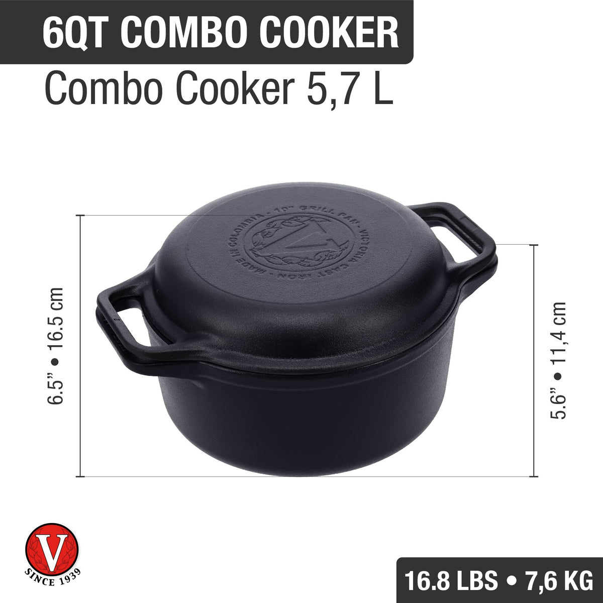 6 Qt Cast Iron Combo Cooker2 Piece Dutch Oven & Skillet Set