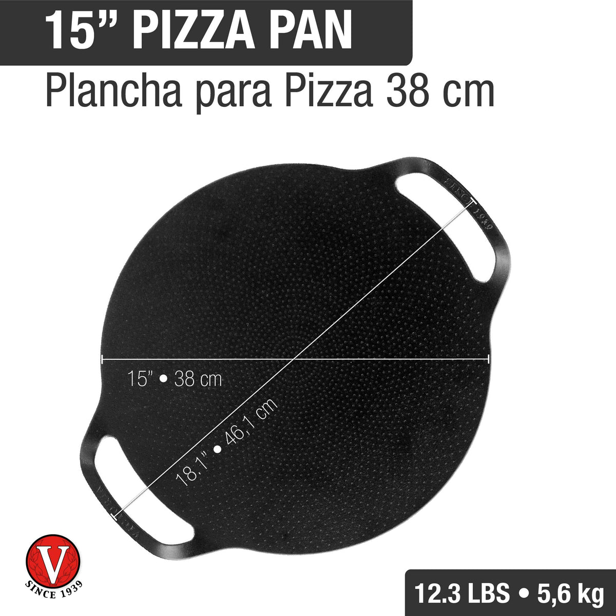 15-Inch Cast Iron Pizza Pan & Comal – Dual Handles