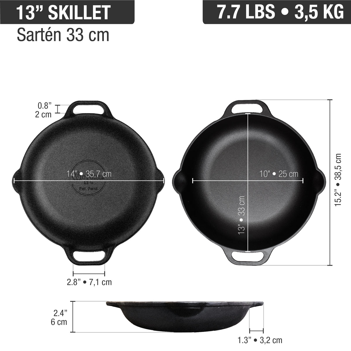 13-Inch Everyday Cast Iron Skillet with Loop Handles