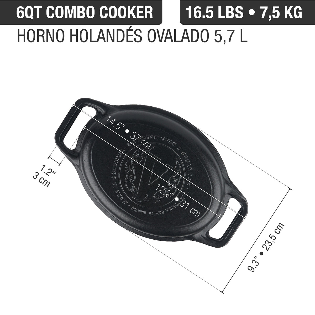 6-Quart Cast Iron Oval Dutch Oven Combo – Bread Baker & Skillet Set