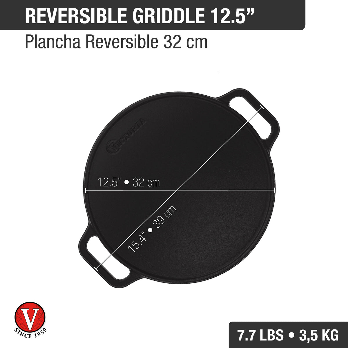 12.5-Inch Round Cast Iron Reversible Grill & Griddle