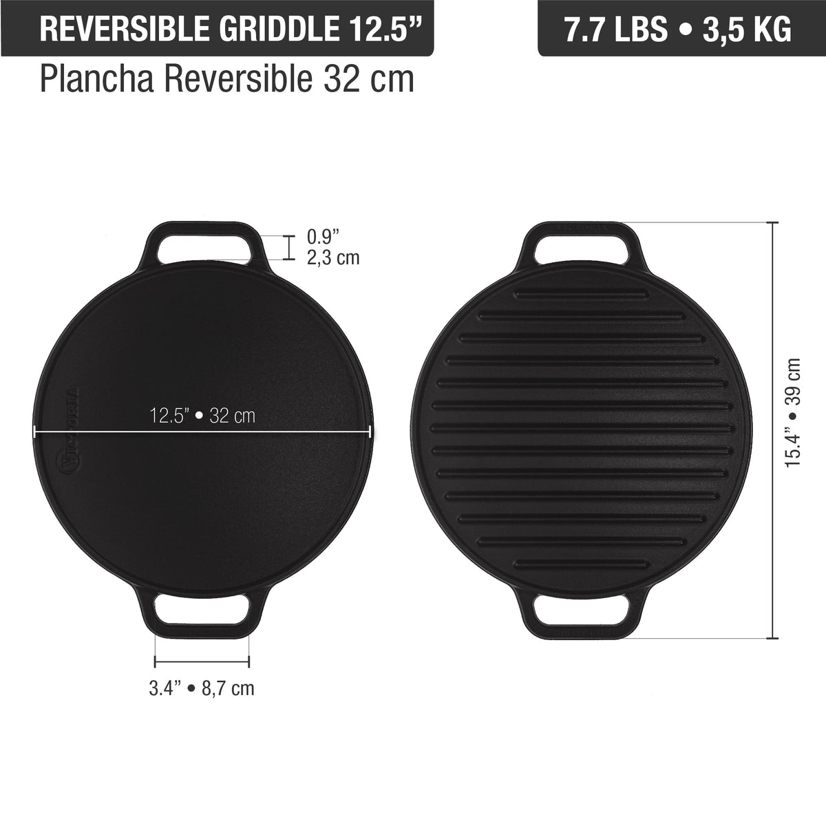 12.5-Inch Round Cast Iron Reversible Grill & Griddle