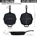 Square Cast Iron Grill Pan 10in x 10in