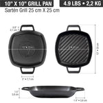 10-Inch Square Cast Iron Grill Pan with Double Loop Handles