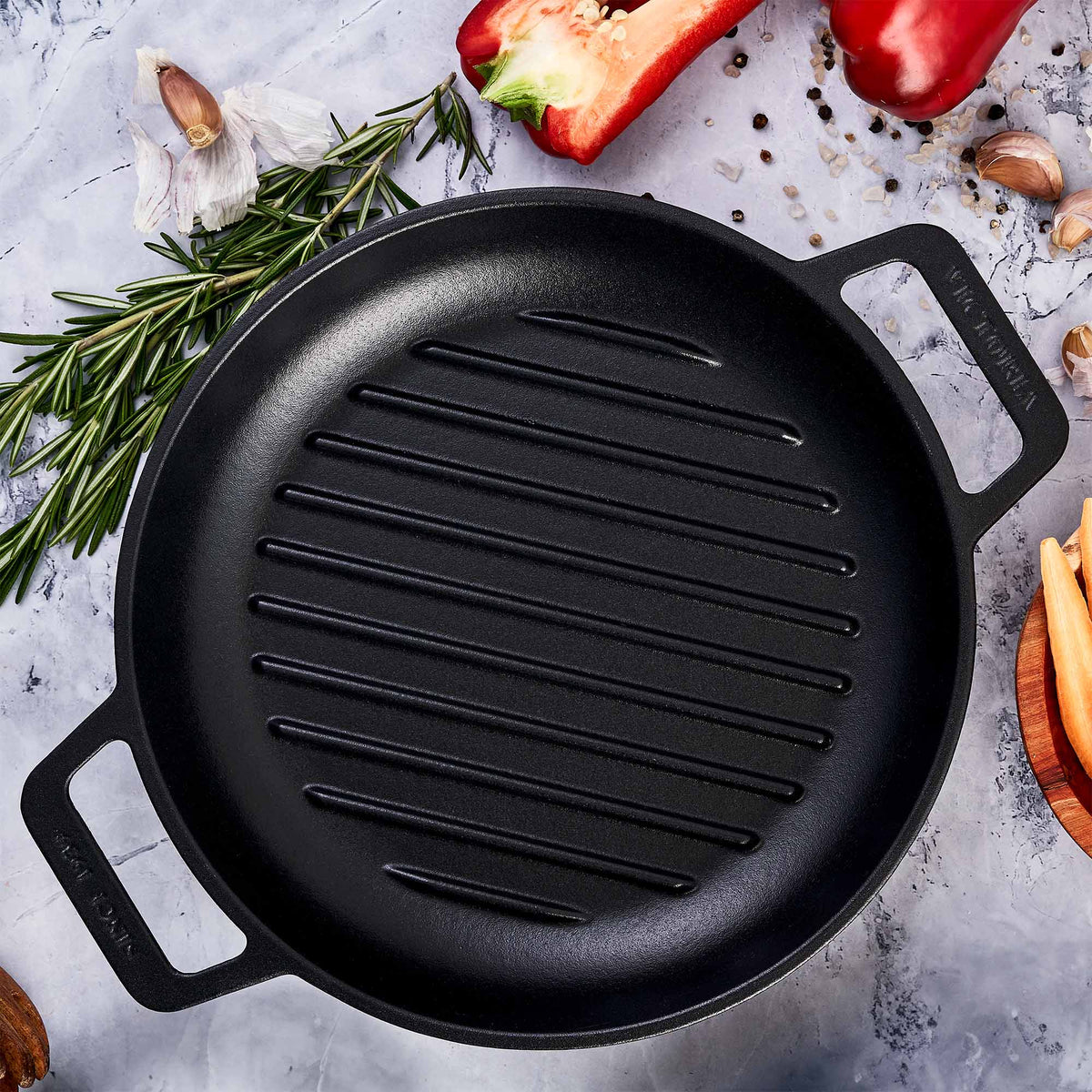 10-Inch Cast Iron Round Grill Pan with Double Loop Handles