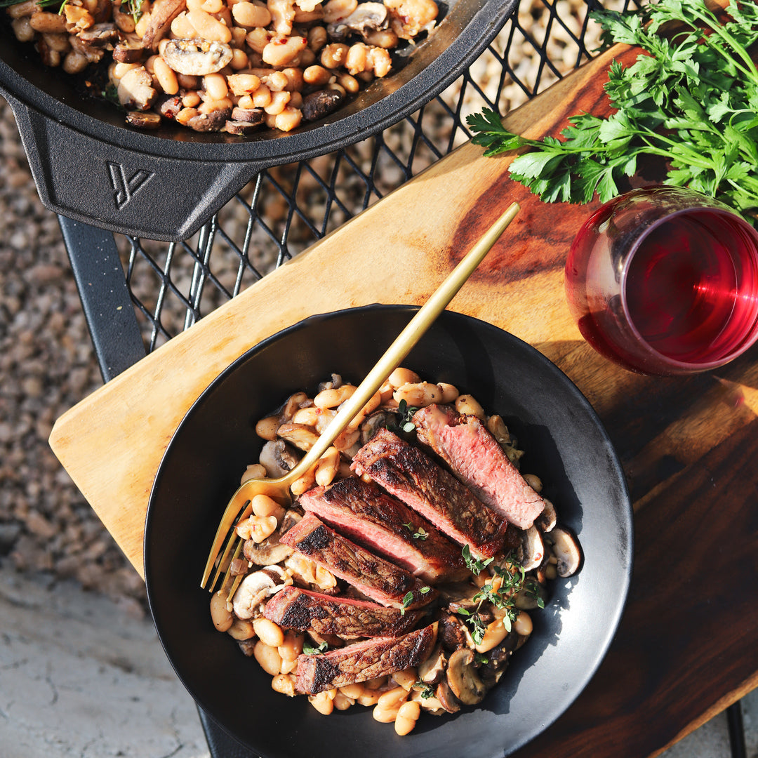 Strip Steak with White Bean Ragout