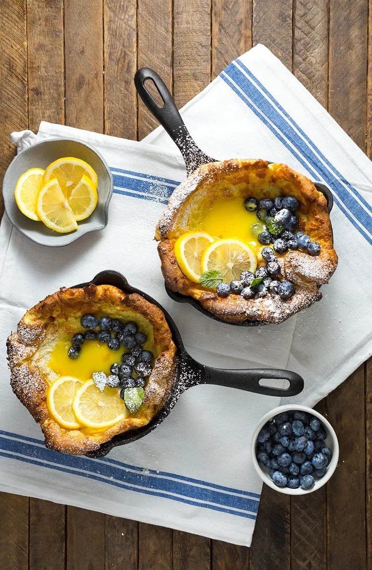 Mini Dutch Babies with Lemon Curd and Blueberries