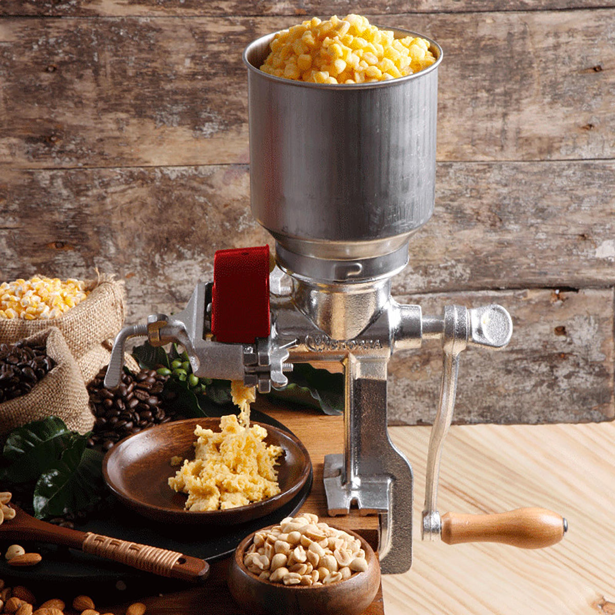 Cast Iron Tinned Grain Grinder/Corn Mill with High Hopper