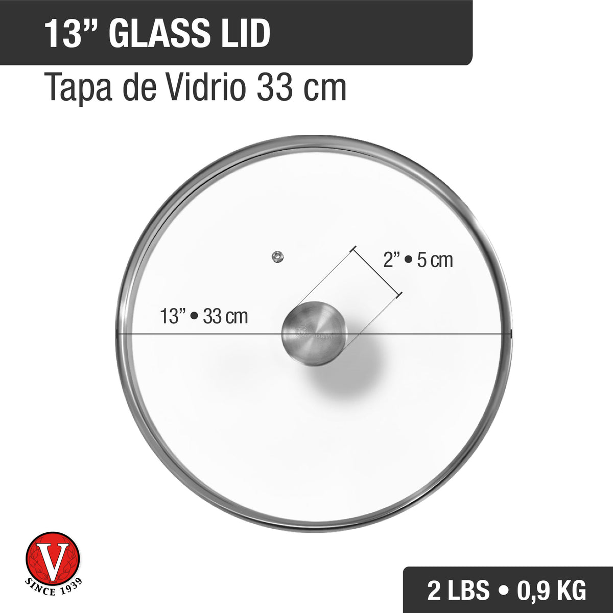 Glass Lid with Stainless Steel Knob for 13" Skillet