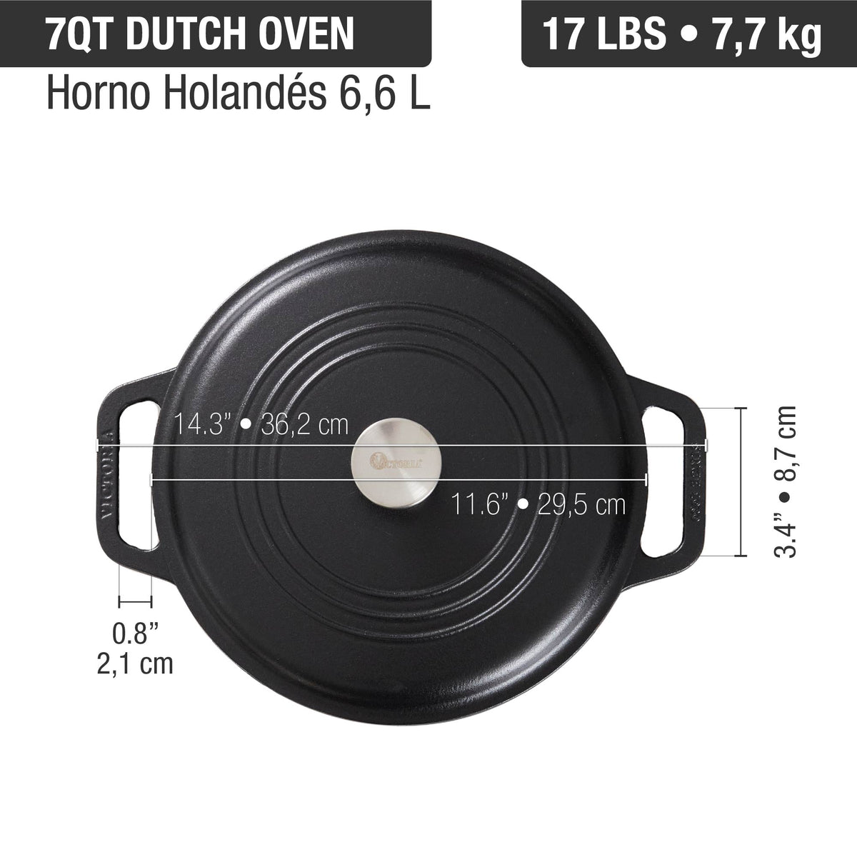 7 QT Cast Iron Dutch Oven with Lid