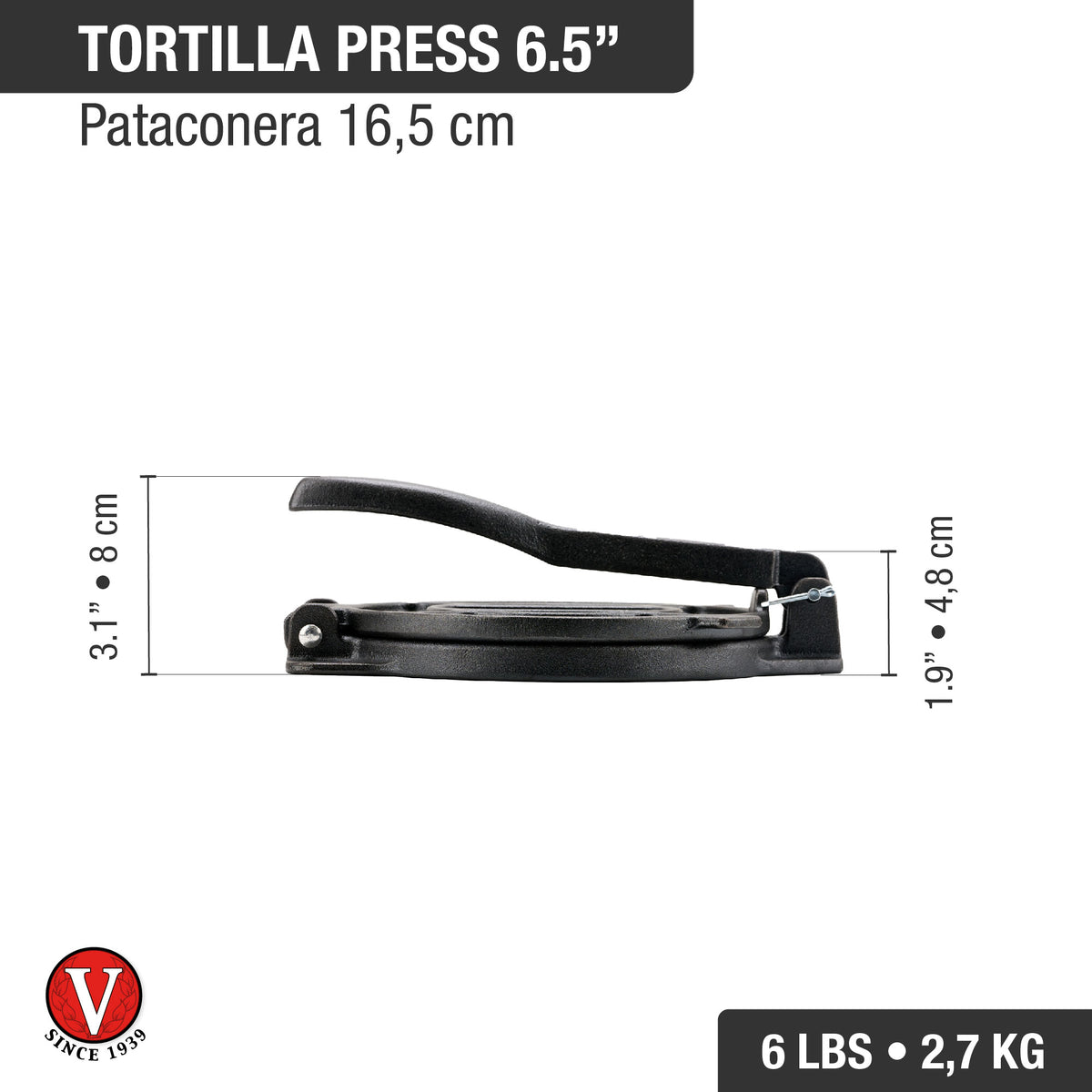 6.5-Inch Tortilla Press and Pataconera Cast Iron