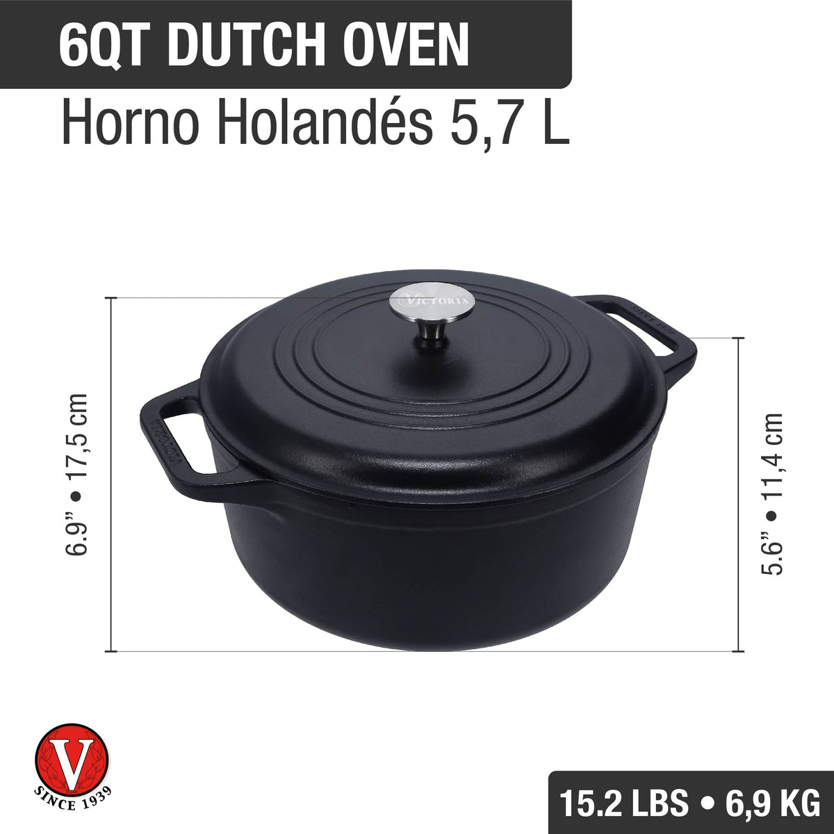 6 QT Cast Iron Dutch Oven with Lid