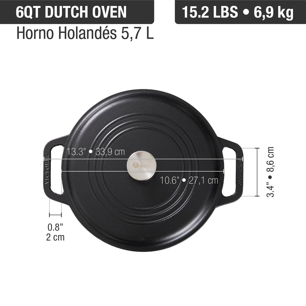 6 QT Cast Iron Dutch Oven with Lid