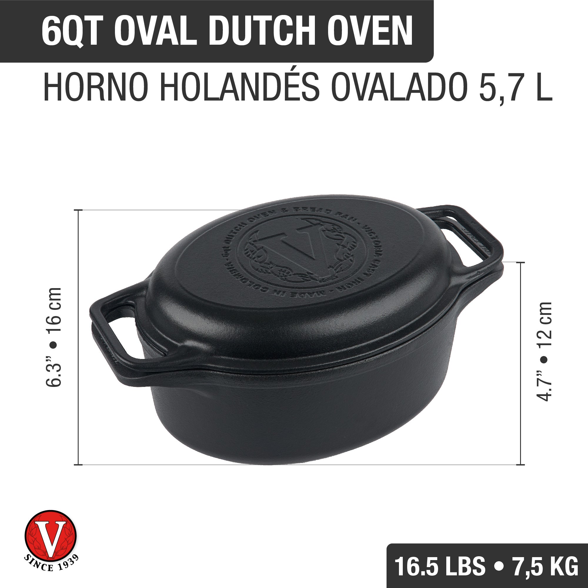 6-Quart Cast Iron Oval Dutch Oven Combo – Bread Baker & Skillet Set ...