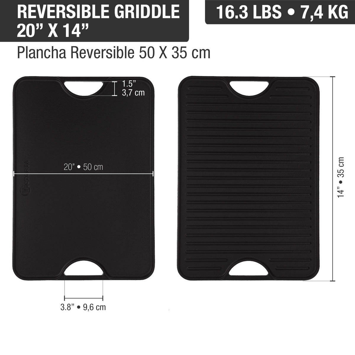 Rectangular Cast Iron Reversible Griddle – 20"x14" Extra Large