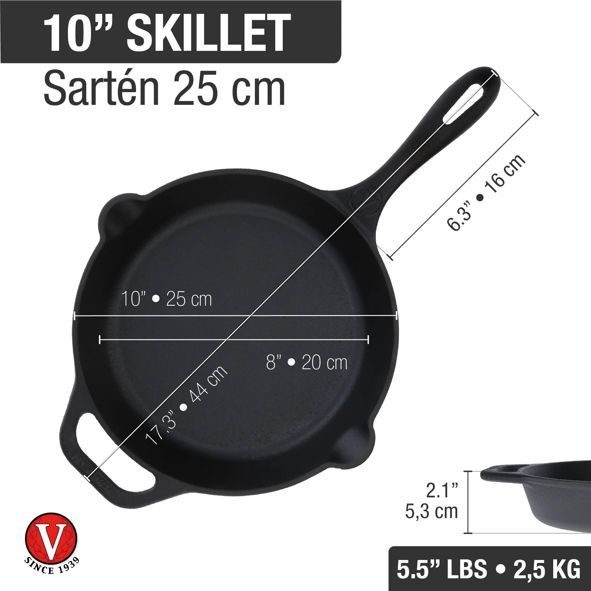 Victoria 10-Inch Cast Iron Skillet, Pre-Seasoned, Made in Colombia