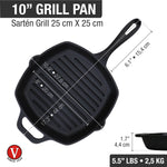 Square Cast Iron Grill Pan 10in x 10in